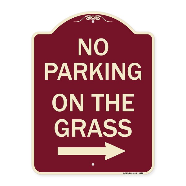 No Parking on Grass W/ Right Arrow Heavy-Gauge Aluminum Architectural Sign, 24" x 18", BU-1824-23686